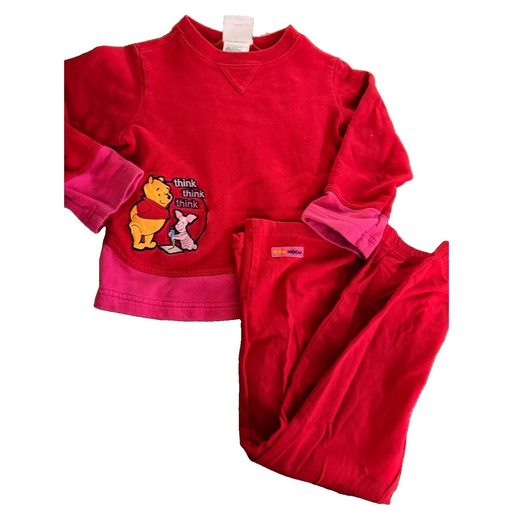 Vintage Y2K Disney Store Winnie The Pooh & Piglet Girls Red And Pink Outfit 4/5